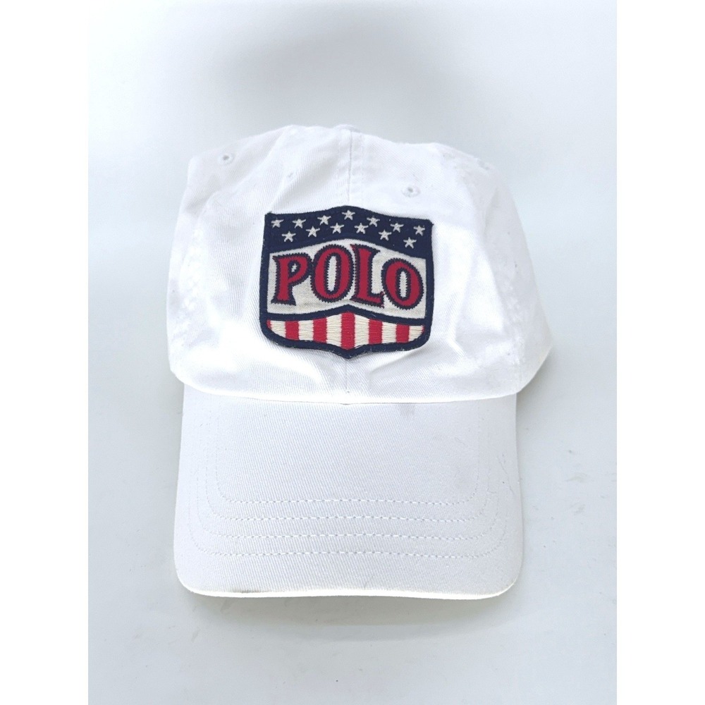 Vintage 90s Polo Ralph Lauren USA Shield Hat White Strapback Baseball Cap